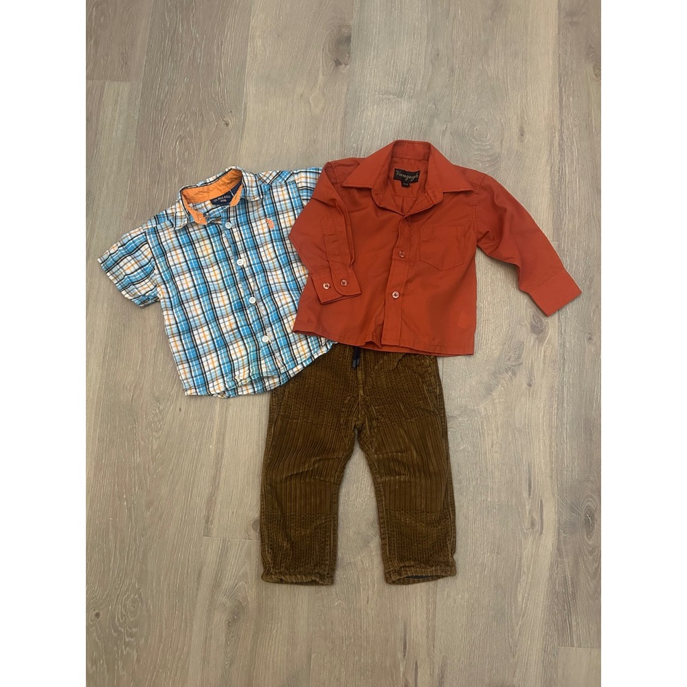 Little Boys Fall Outfit 3pc 12-18 Months Corduroy Pans & Button Down Shirts